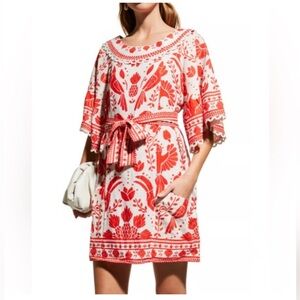 Farm Rio Red and White Printed Belted Dress